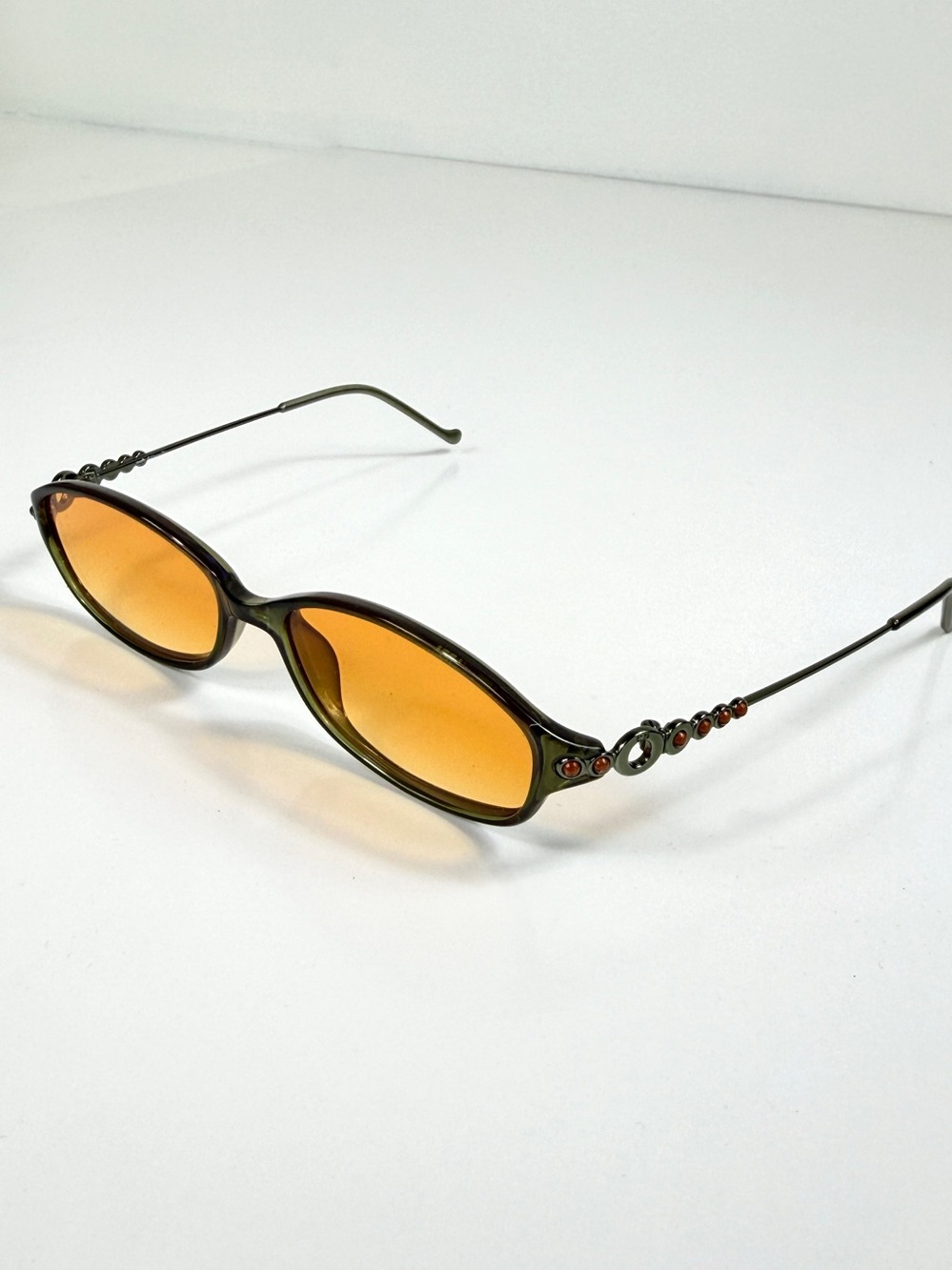 Vintage Dior CD 3033 Green Orange Cabochon Gem Sunglasses Custom Orange Lens Set - Picture 4 of 16